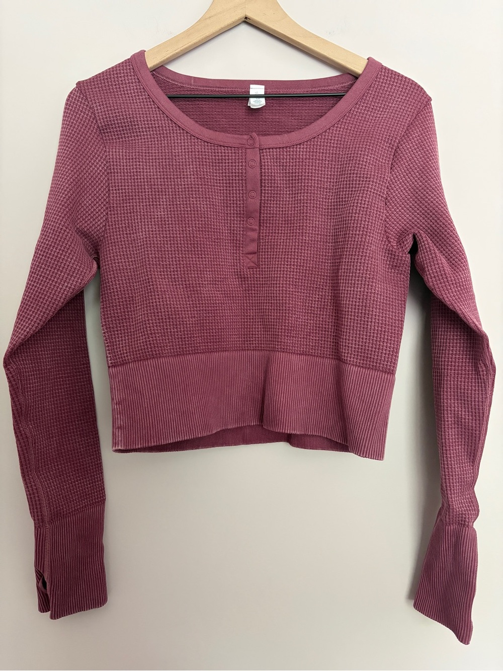 Aerie Offline Main Squeeze Cropped Waffle Knit   Henley XL - Picture 2 of 5